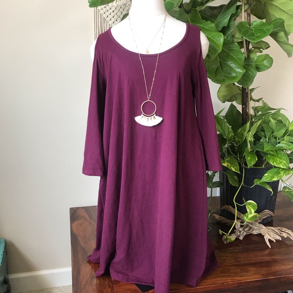 Cold Shoulder Maroon Dress